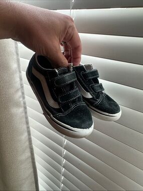 Kids Black Velcro Skate Shoes with White Accent vans 9